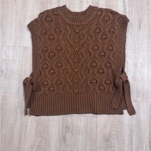 LOFT Brown Cable Knit Oversized Boxy Sweater Vest